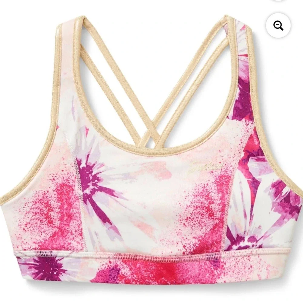 JUSTICE. NWT. Girls. Reversible Sports Bra. Pink & White w/gold‎ trim. XS…
